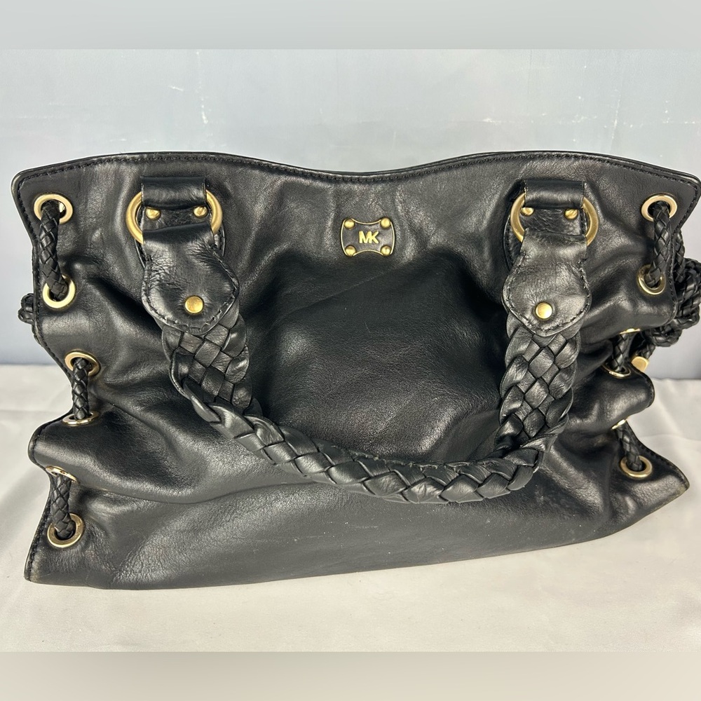 Michael Kors Black Leather Handbag Braided Leather Grommets
